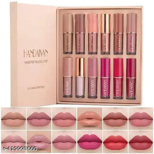 Beauzy™ Velvet Matte Liquid Lipstick Set – Waterproof, Long-Lasting, Non-Stick – 12 Nude Shades Gift Kit for Women